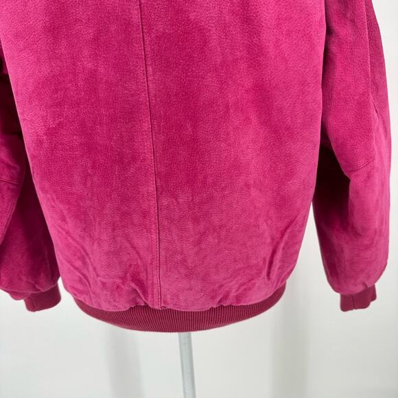 Vintage Mixed Blues Leather Bomber Jacket Barbie Pink Floral Lining Retro Small - Picture 9 of 14